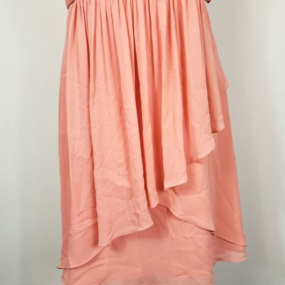 Watters fit & flare chiffon coral crossed hem Bridesmaids Mini knee length Dress - Picture 7 of 11